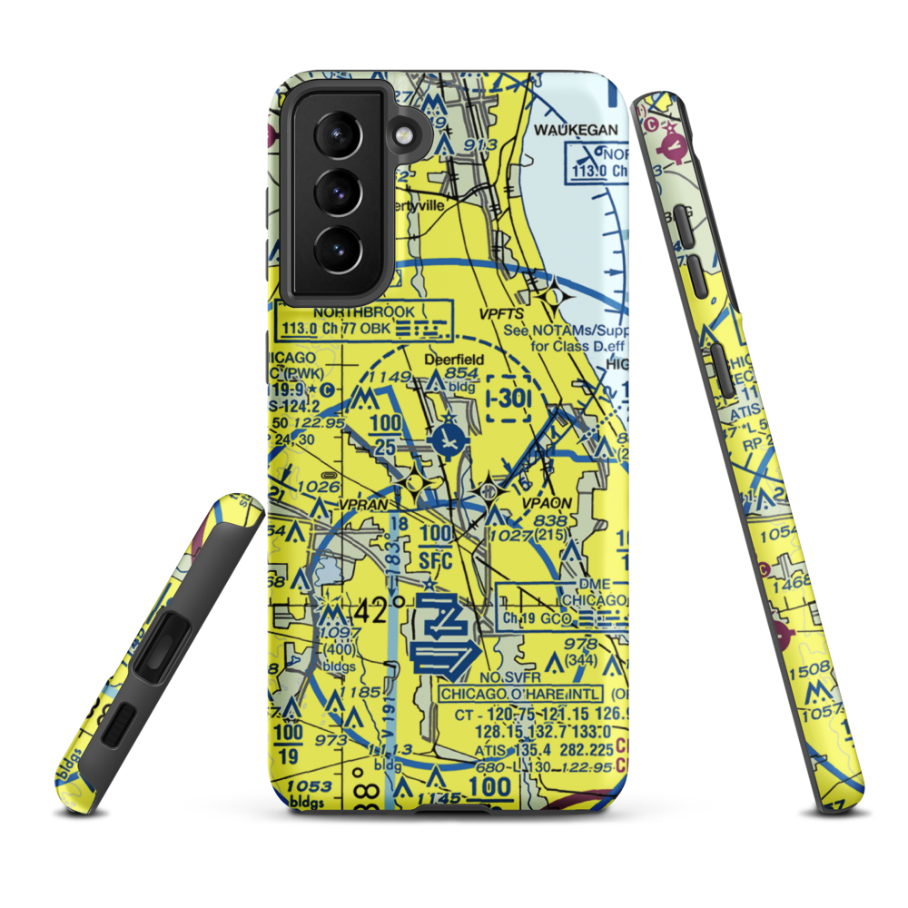Chicago Executive Airport (PWK) VFR Sectional Samsung Phone Case Samsung Galaxy S21 Plus model shown