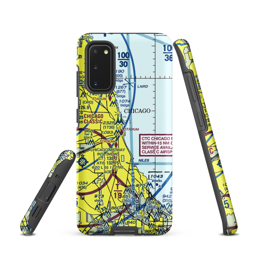 Chicago Meigs Airport (CGX) VFR Sectional Samsung Phone Case Samsung Galaxy S20 model shown