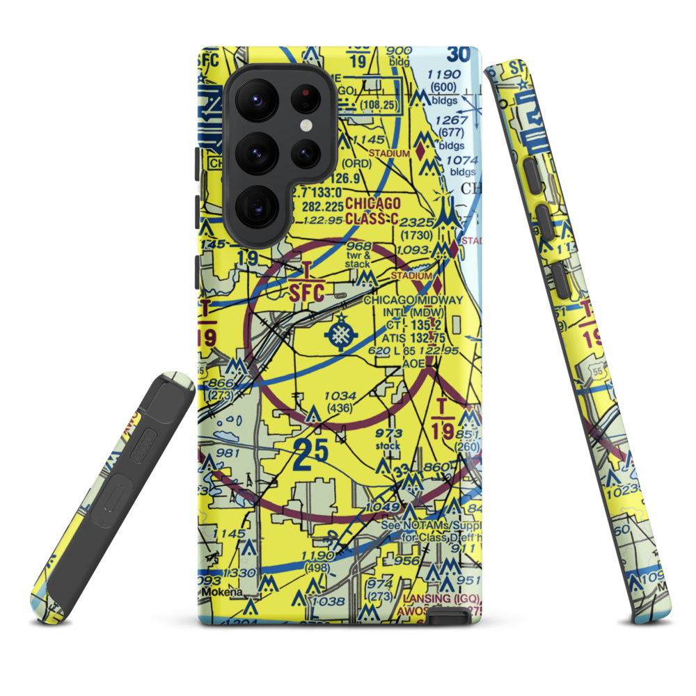 Chicago Midway International Airport (MDW) VFR Sectional Samsung Phone Case Samsung Galaxy S22 Ultra model shown