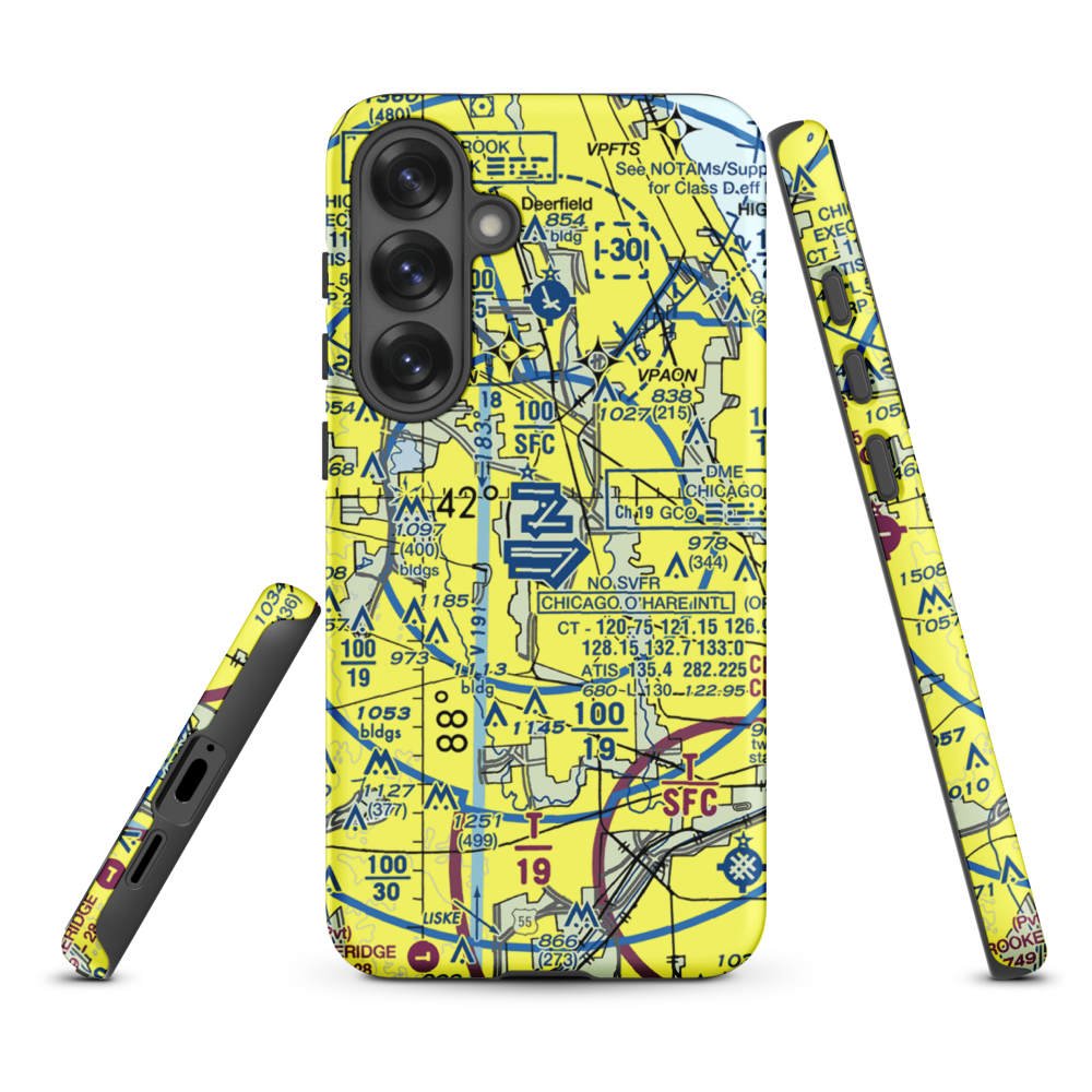 Chicago O'Hare International Airport (ORD) VFR Sectional Samsung Phone Case Samsung Galaxy S25 Plus model shown