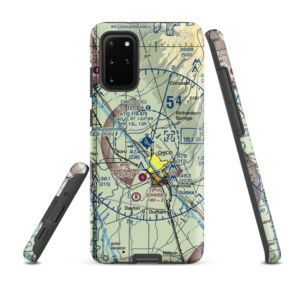 Chico Municipal Airport (CIC) VFR Sectional Samsung Phone Case Samsung Galaxy S20 Plus model shown