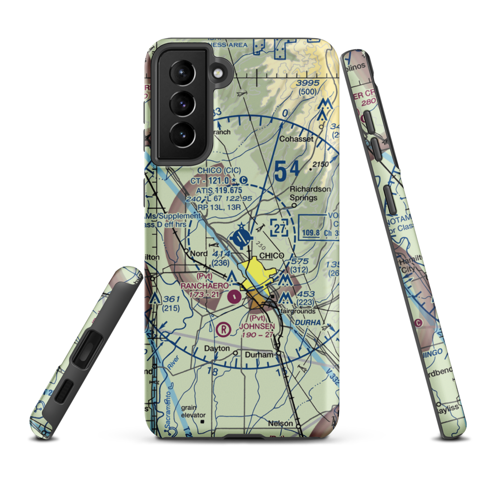 Chico Municipal Airport (CIC) VFR Sectional Samsung Phone Case Samsung Galaxy S21 FE model shown