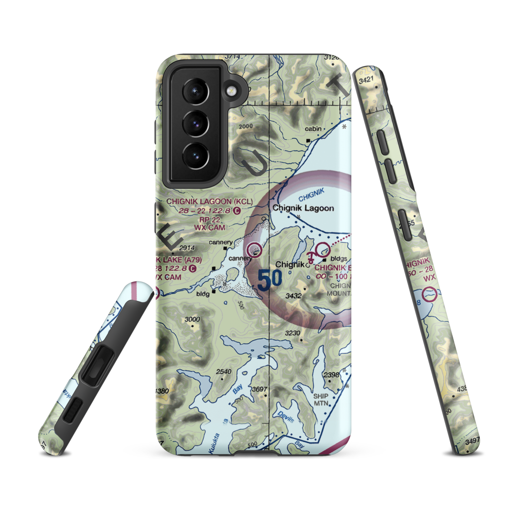 Chignik Lagoon Airport (KCL) VFR Sectional Samsung Phone Case Samsung Galaxy S21 FE model shown