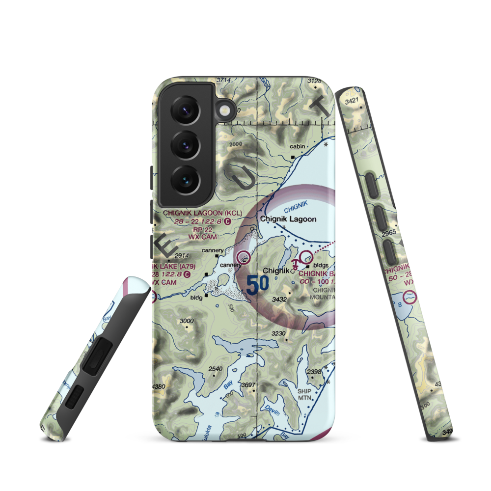Chignik Lagoon Airport (KCL) VFR Sectional Samsung Phone Case Samsung Galaxy S22 model shown