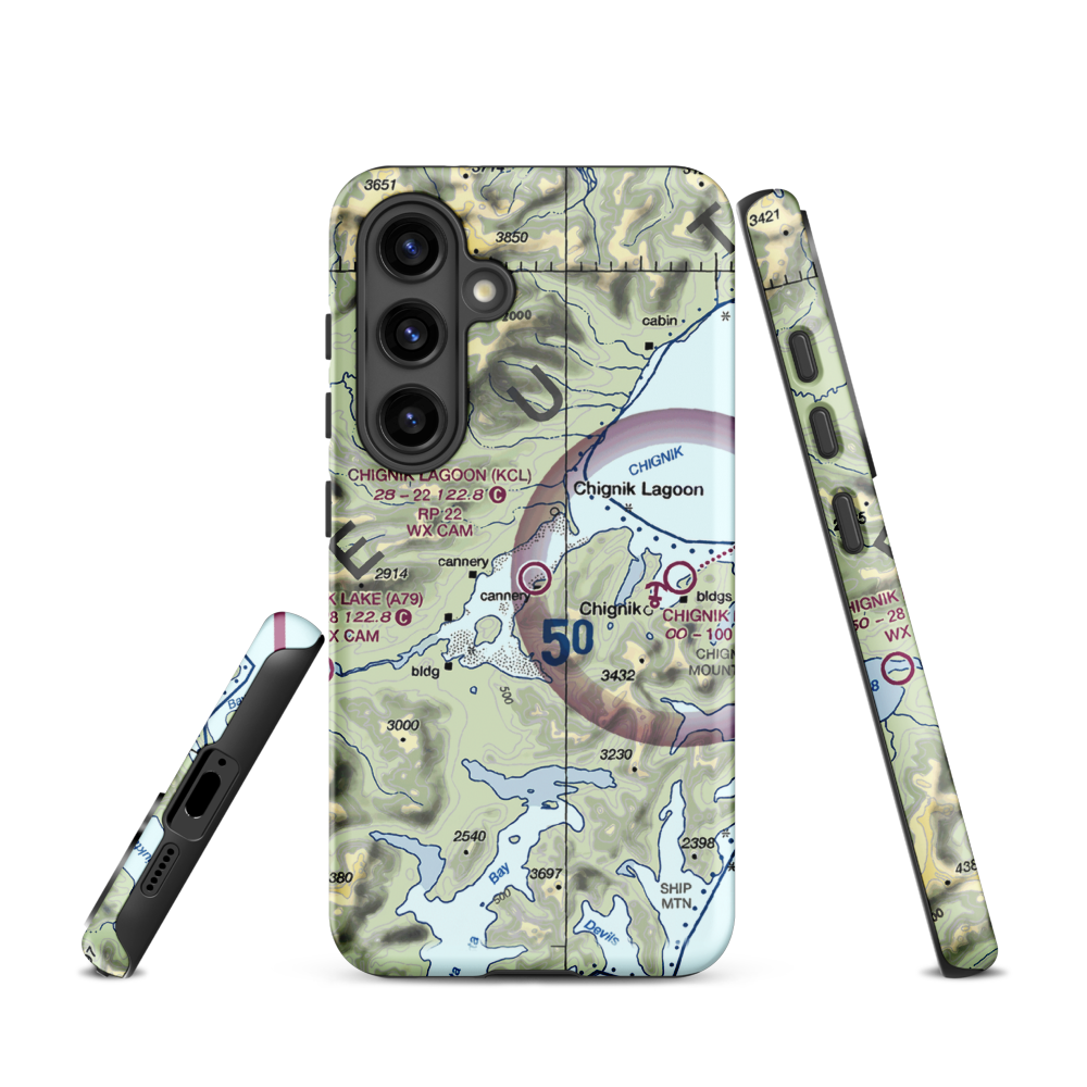 Chignik Lagoon Airport (KCL) VFR Sectional Samsung Phone Case Samsung Galaxy S24 model shown