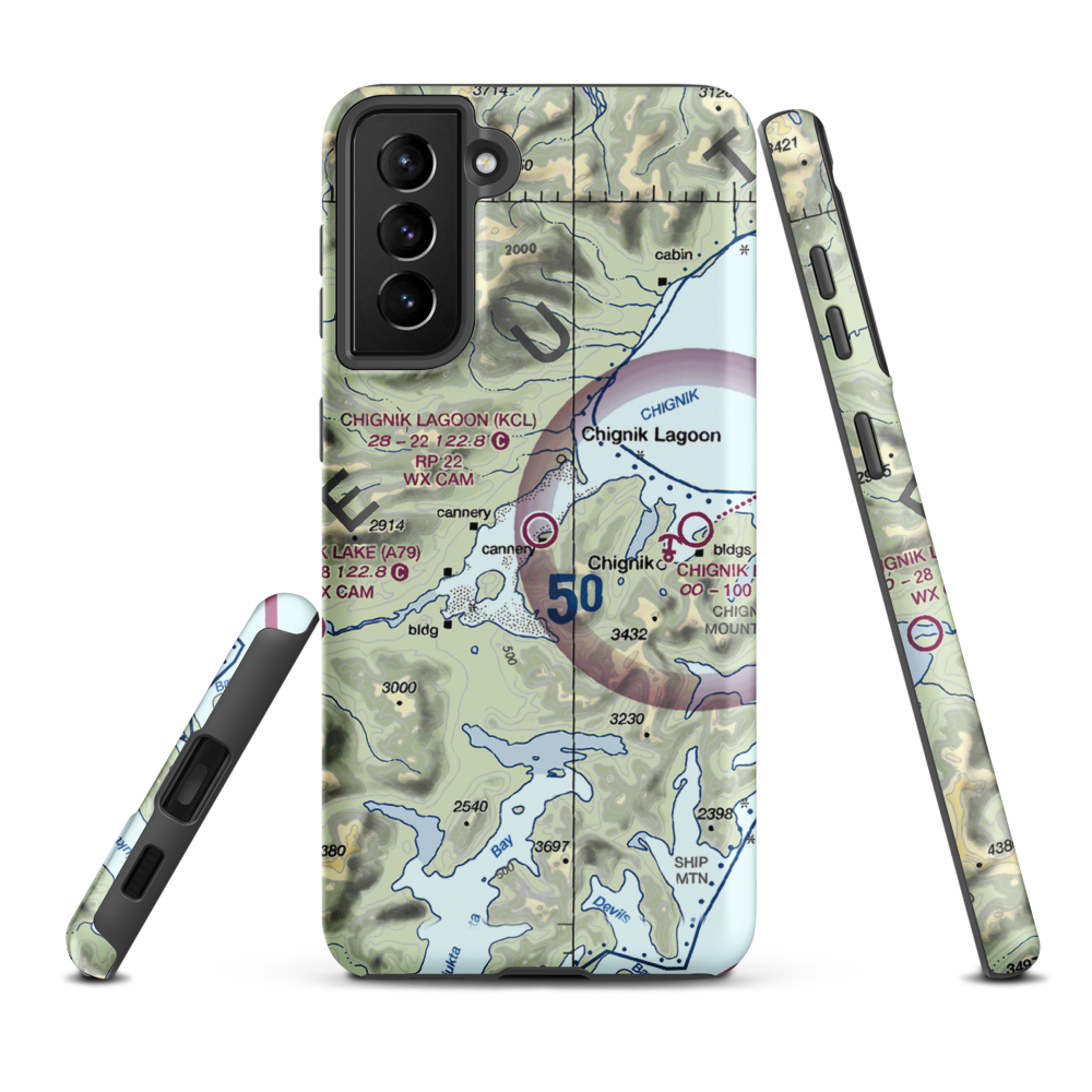 Chignik Lagoon Airport (KCL) VFR Sectional Samsung Phone Case Samsung Galaxy S21 FE model shown