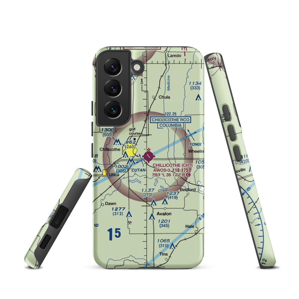 Chillicothe Municipal Airport (CHT) VFR Sectional Samsung Phone Case Samsung Galaxy S22 model shown