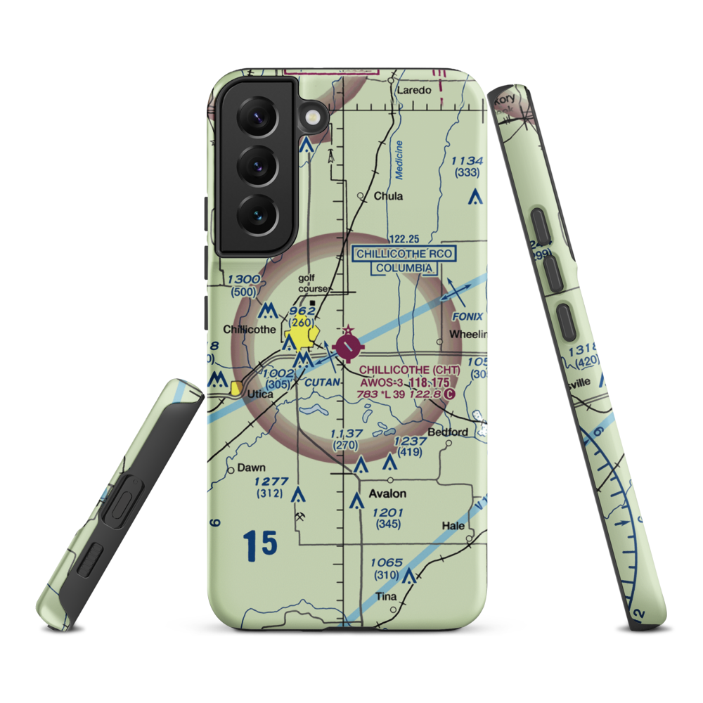 Chillicothe Municipal Airport (CHT) VFR Sectional Samsung Phone Case Samsung Galaxy S22 Plus model shown
