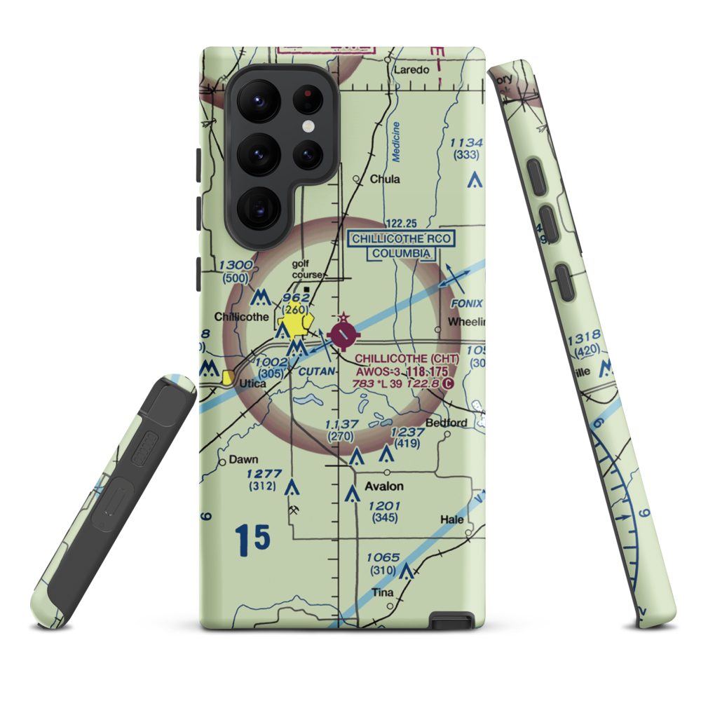 Chillicothe Municipal Airport (CHT) VFR Sectional Samsung Phone Case Samsung Galaxy S22 Ultra model shown