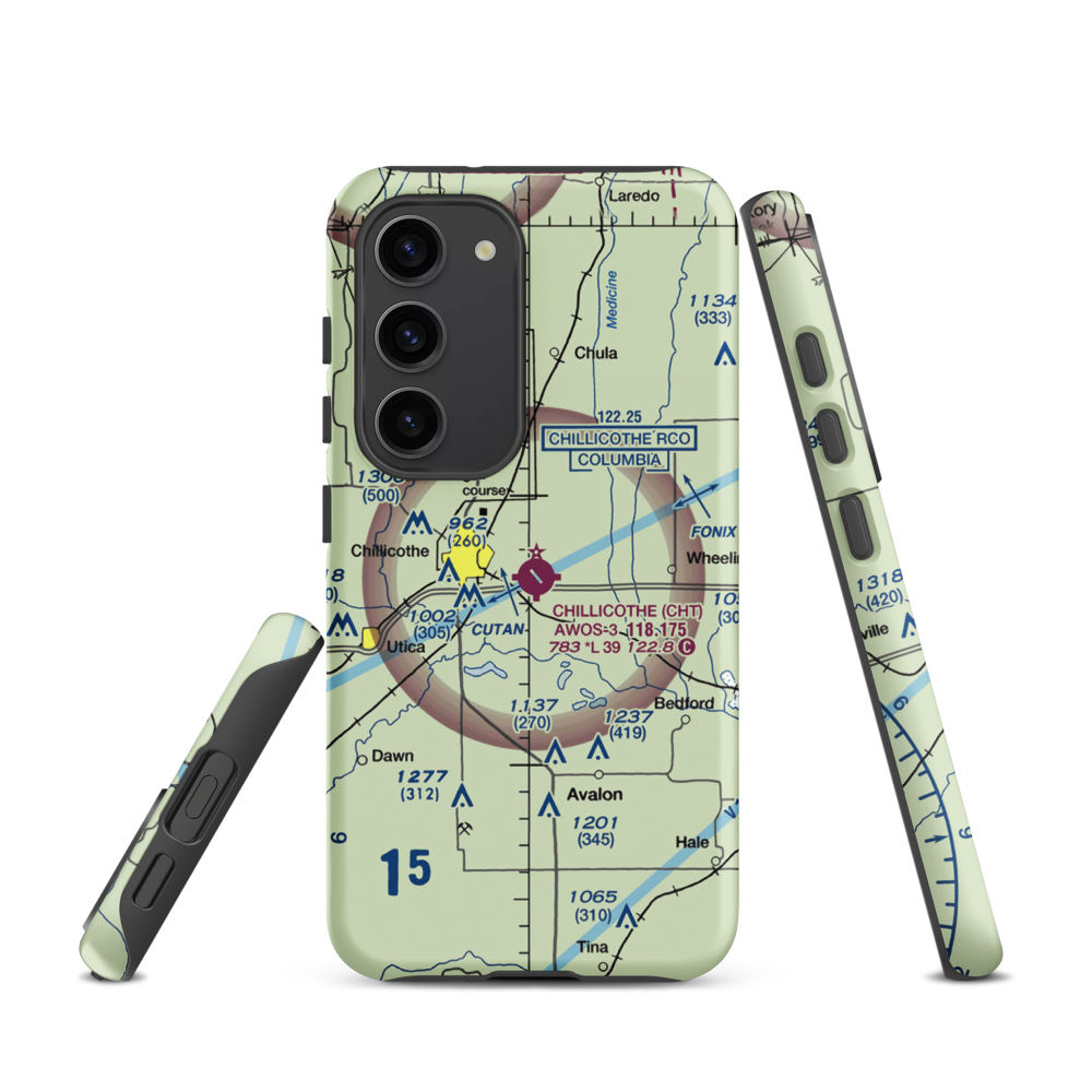Chillicothe Municipal Airport (CHT) VFR Sectional Samsung Phone Case Samsung Galaxy S23 model shown