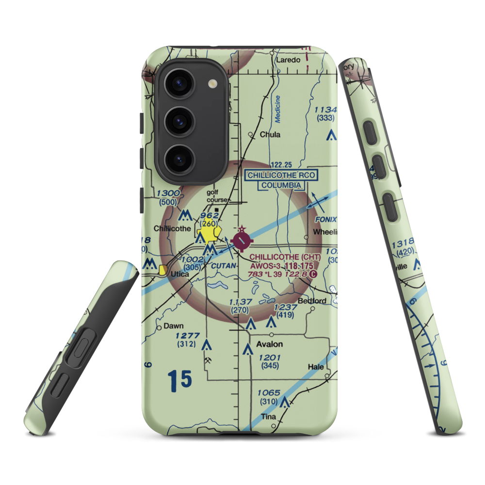 Chillicothe Municipal Airport (CHT) VFR Sectional Samsung Phone Case Samsung Galaxy S23 Plus model shown