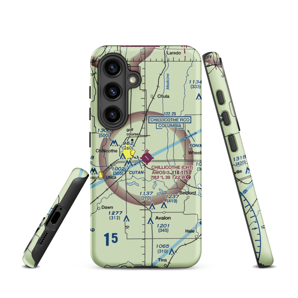 Chillicothe Municipal Airport (CHT) VFR Sectional Samsung Phone Case Samsung Galaxy S24 model shown
