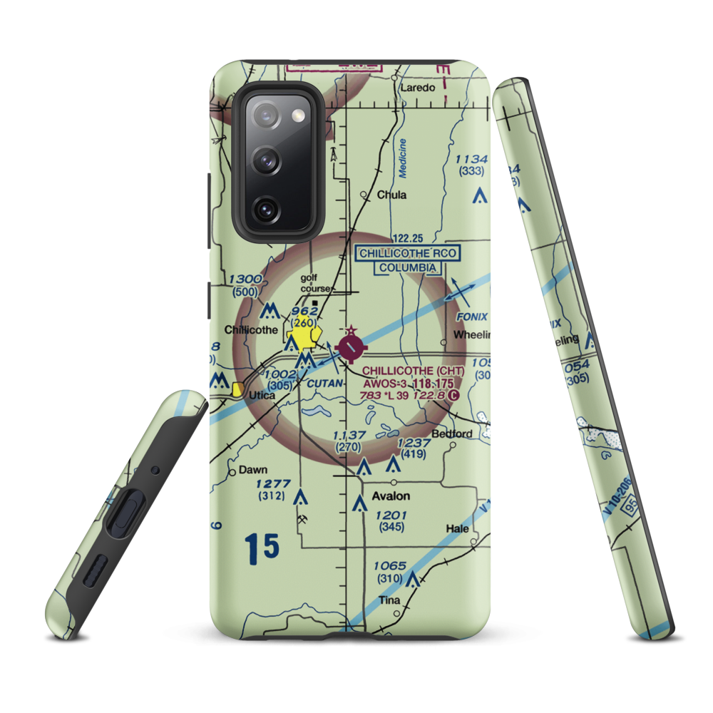 Chillicothe Municipal Airport (CHT) VFR Sectional Samsung Phone Case Samsung Galaxy S20 FE model shown