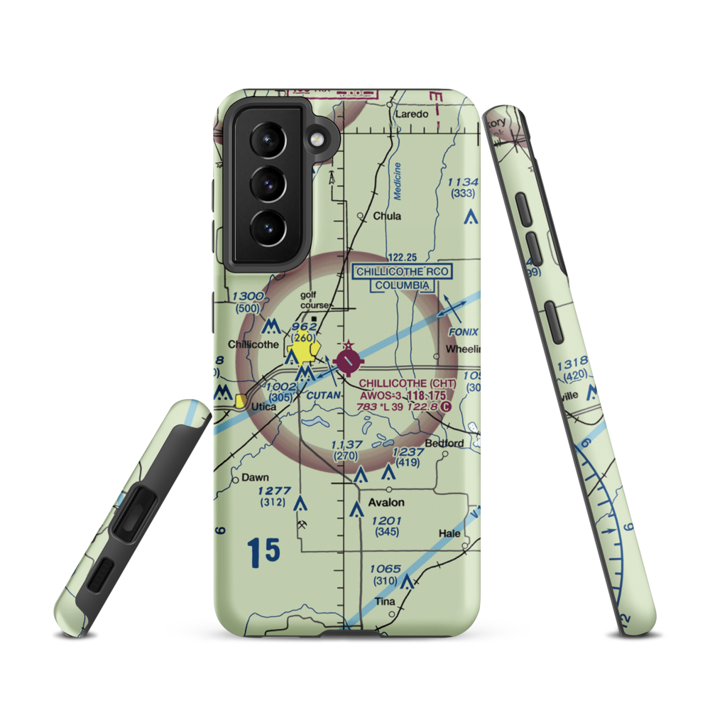 Chillicothe Municipal Airport (CHT) VFR Sectional Samsung Phone Case Samsung Galaxy S21 model shown