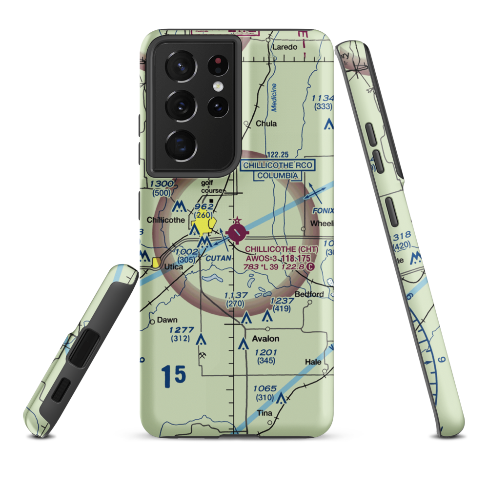 Chillicothe Municipal Airport (CHT) VFR Sectional Samsung Phone Case Samsung Galaxy S21 Ultra model shown
