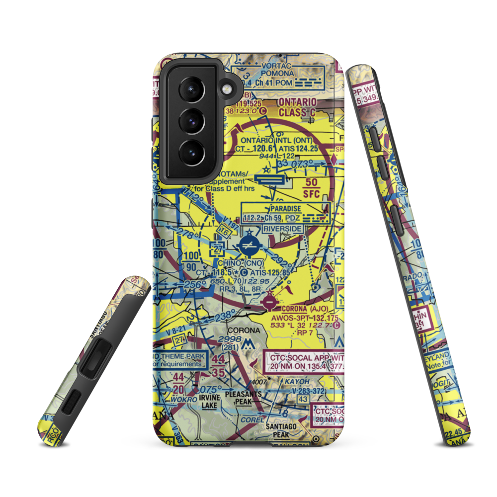 Chino Airport (CNO) VFR Sectional Samsung Phone Case Samsung Galaxy S21 FE model shown