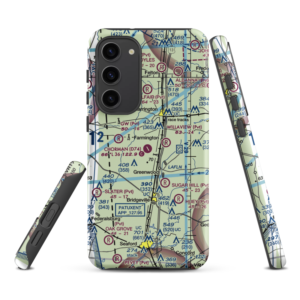 Chorman Airport (D74) VFR Sectional Samsung Phone Case Samsung Galaxy S23 Plus model shown