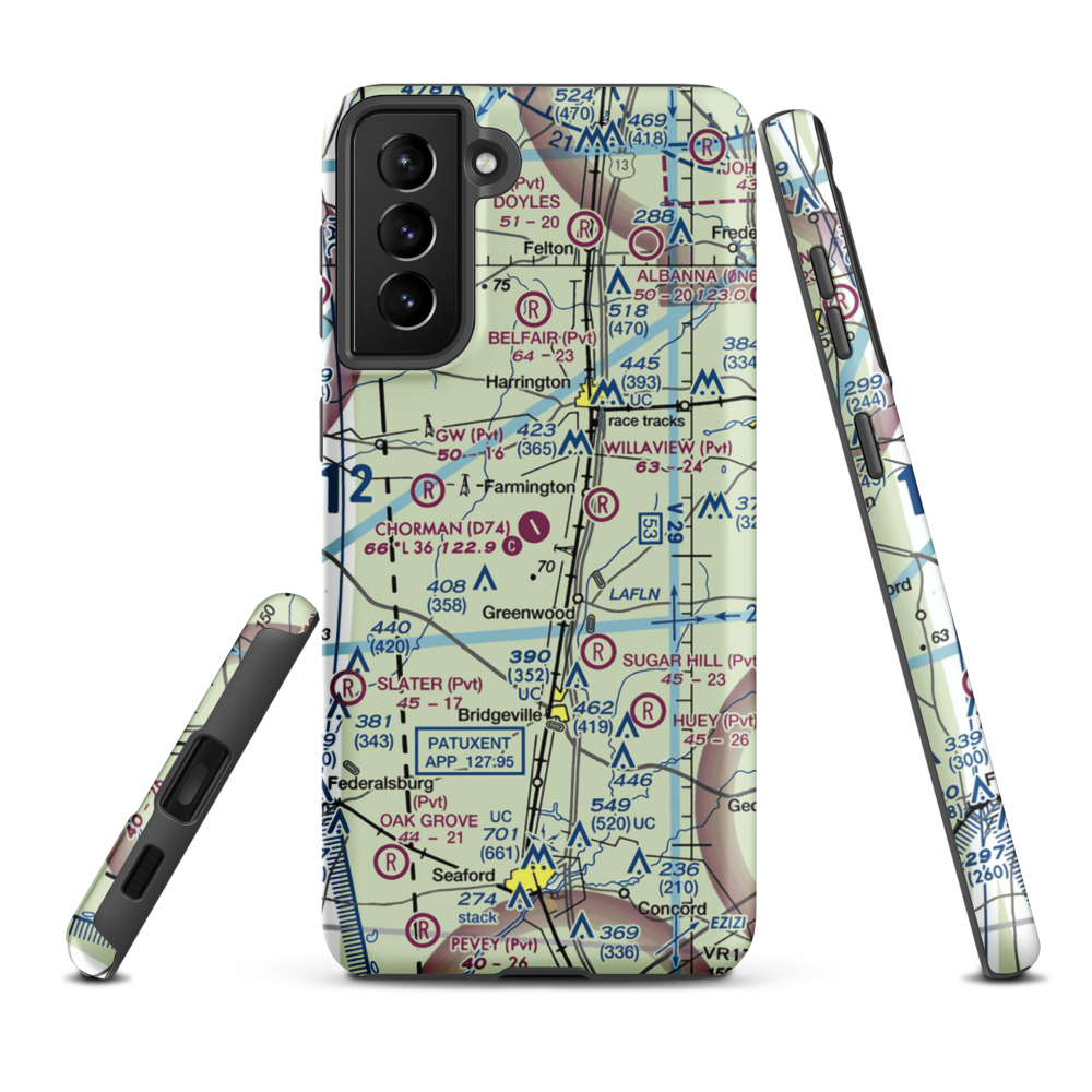 Chorman Airport (D74) VFR Sectional Samsung Phone Case Samsung Galaxy S21 Plus model shown