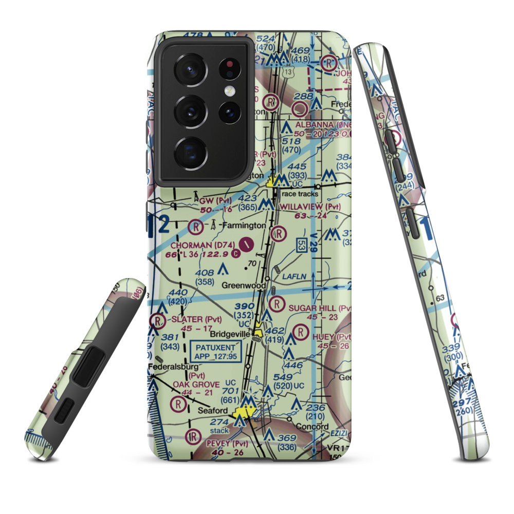 Chorman Airport (D74) VFR Sectional Samsung Phone Case Samsung Galaxy S21 Plus model shown