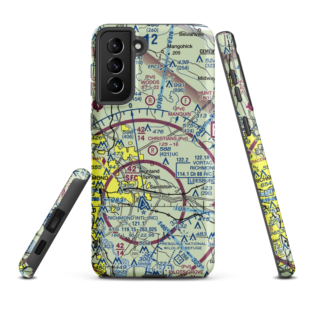 Christian's Airport (4VA8) VFR Sectional Samsung Phone Case Samsung Galaxy S21 Plus model shown