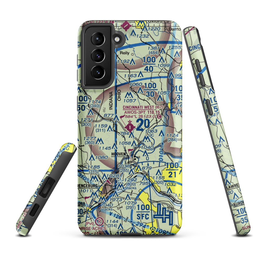Cincinnati West Airport (I67) VFR Sectional Samsung Phone Case Samsung Galaxy S21 Plus model shown