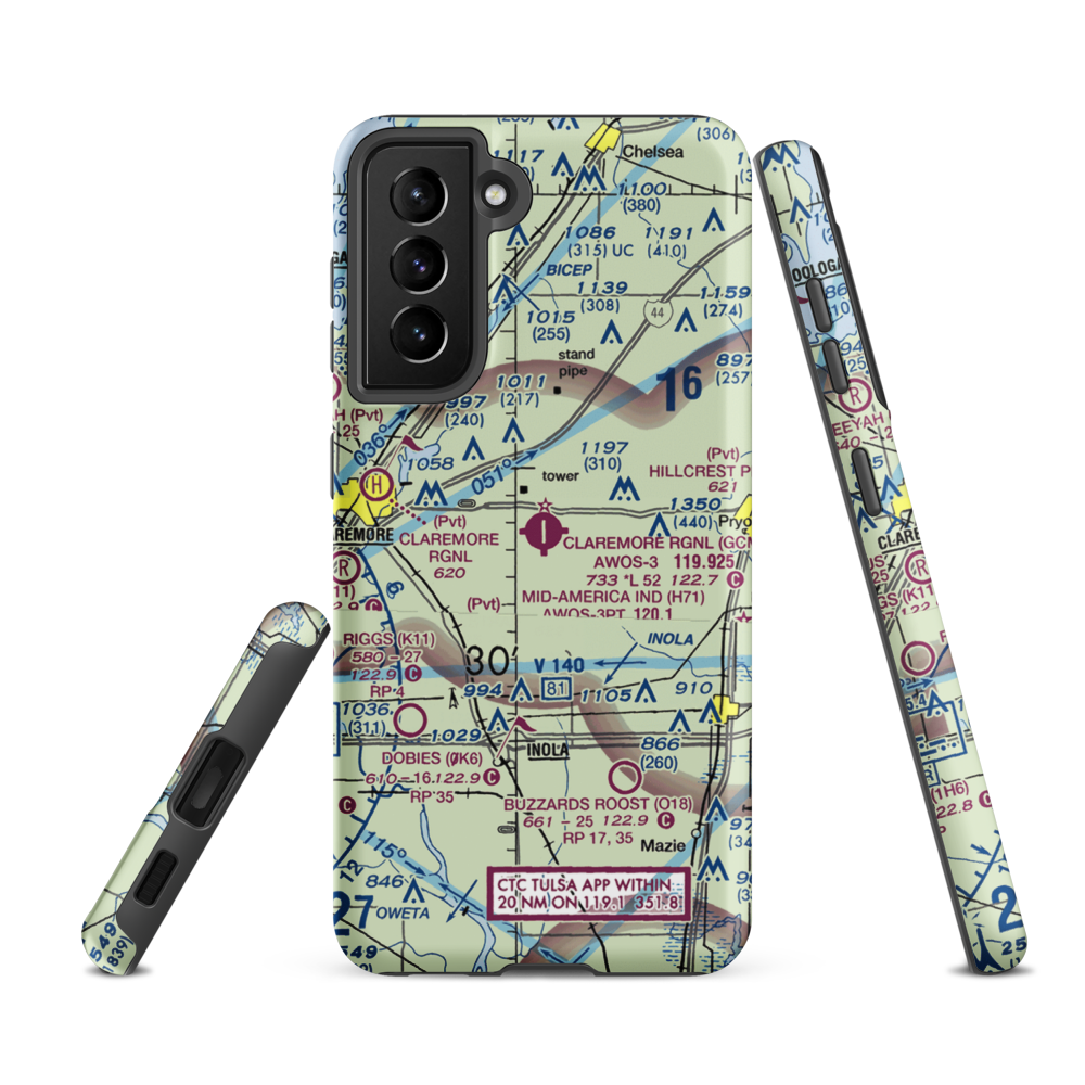 Claremore Regional Airport (GCM) VFR Sectional Samsung Phone Case Samsung Galaxy S21 FE model shown