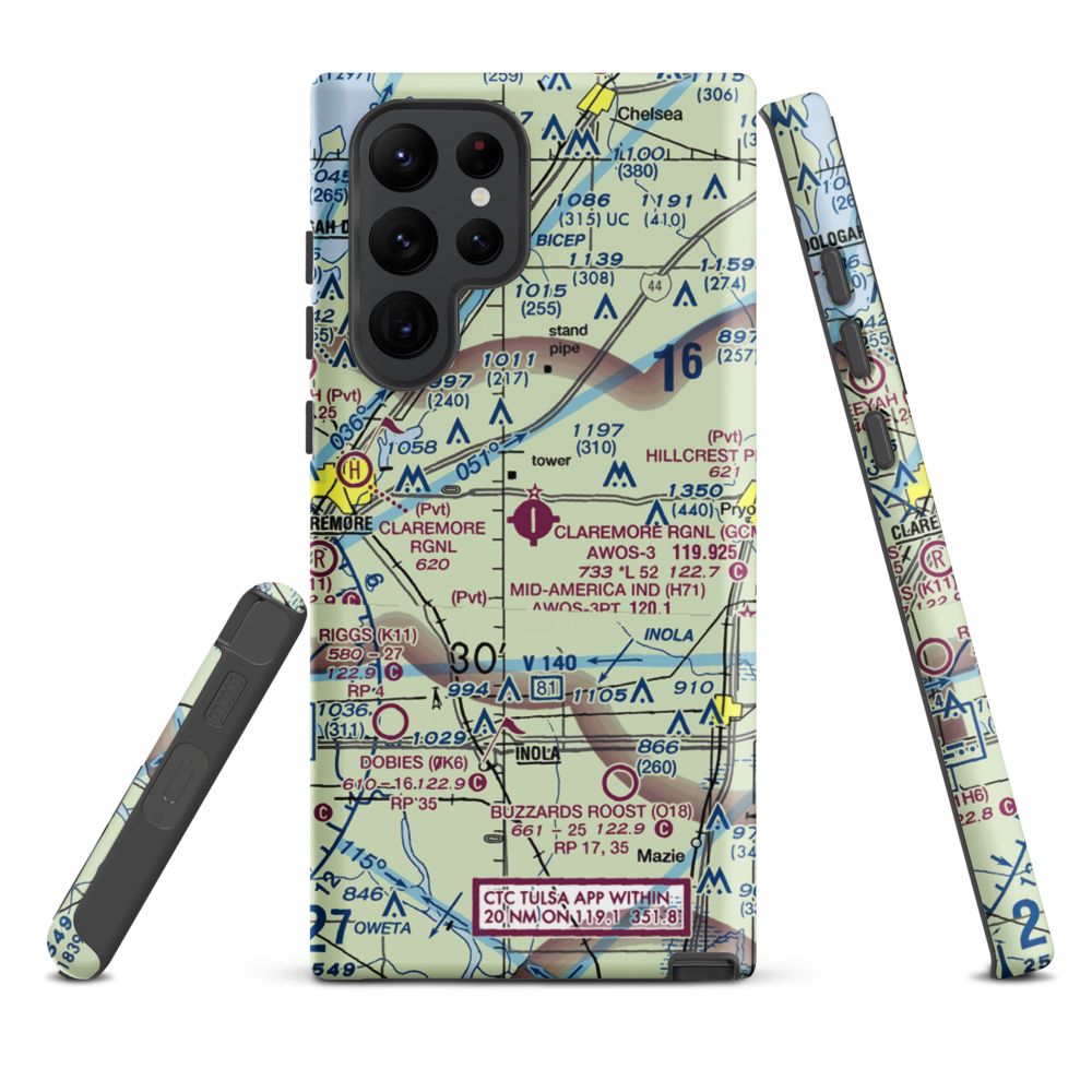 Claremore Regional Airport (GCM) VFR Sectional Samsung Phone Case Samsung Galaxy S22 Ultra model shown