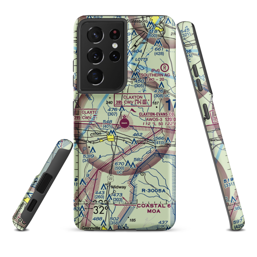 Claxton Evans County Airport (CWV) VFR Sectional Samsung Phone Case Samsung Galaxy S21 Plus model shown