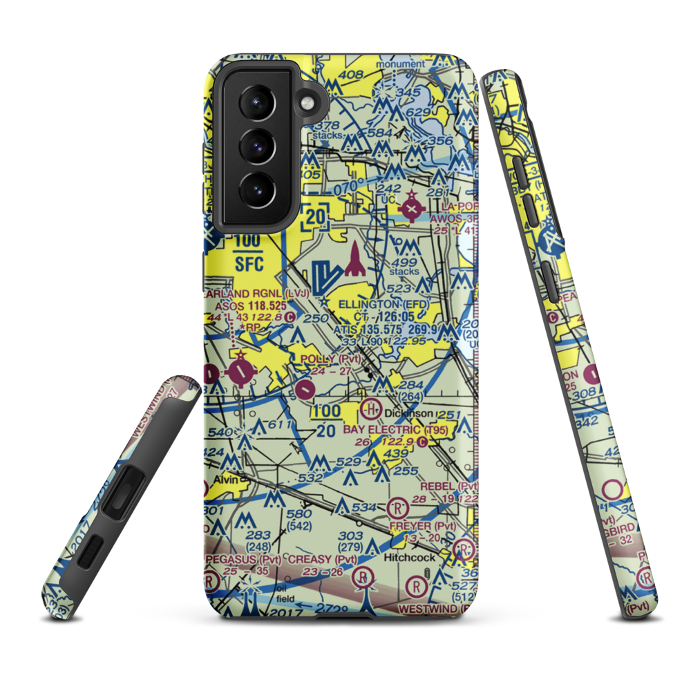 Clear Lake Metroport (CLC) VFR Sectional Samsung Phone Case Samsung Galaxy S21 Plus model shown