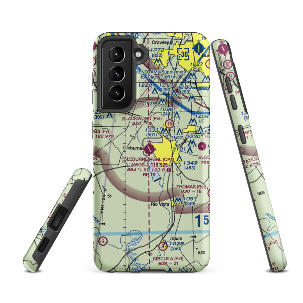 Cleburne Municipal Airport (CPT) VFR Sectional Samsung Phone Case Samsung Galaxy S21 Ultra model shown