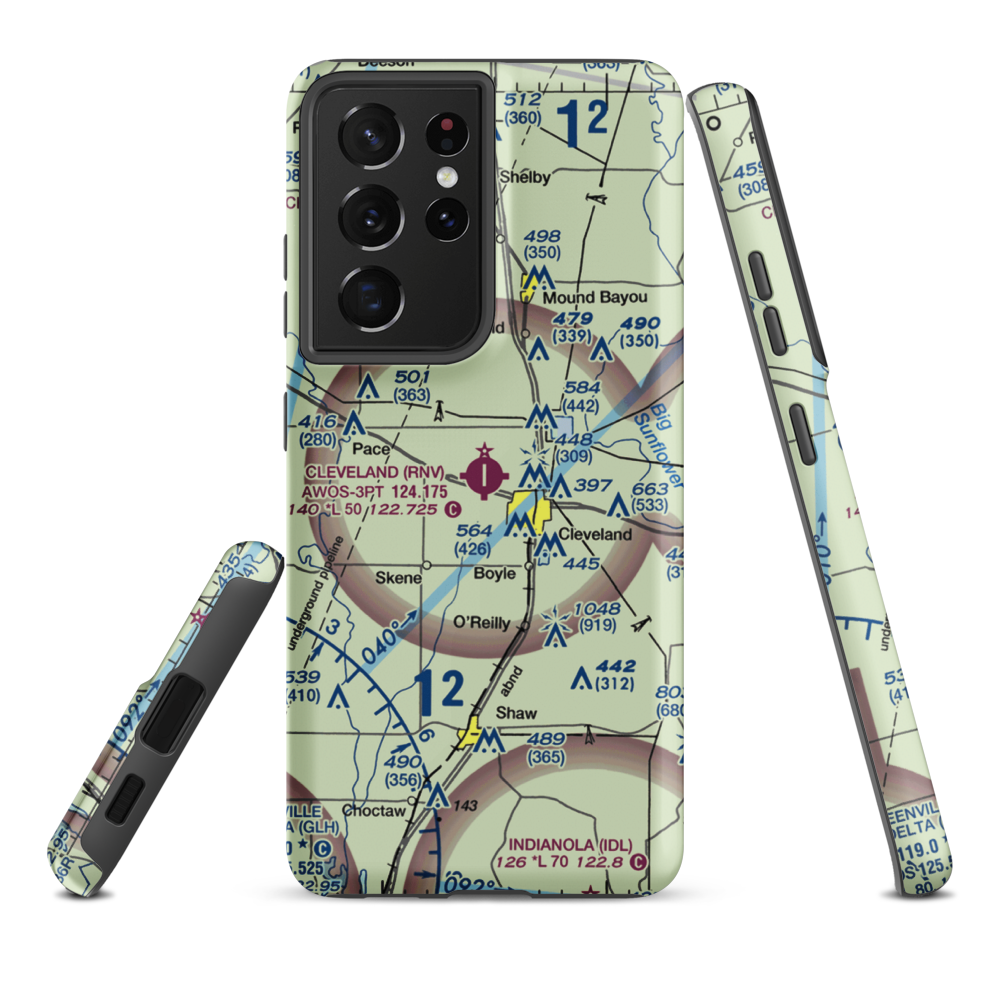 Cleveland Municipal Airport (RNV) VFR Sectional Samsung Phone Case Samsung Galaxy S21 Plus model shown
