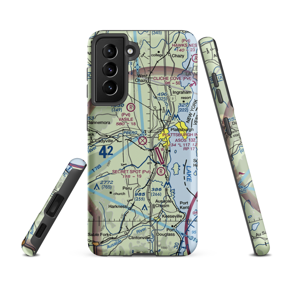 Clinton County Airport (PLB) VFR Sectional Samsung Phone Case Samsung Galaxy S21 FE model shown