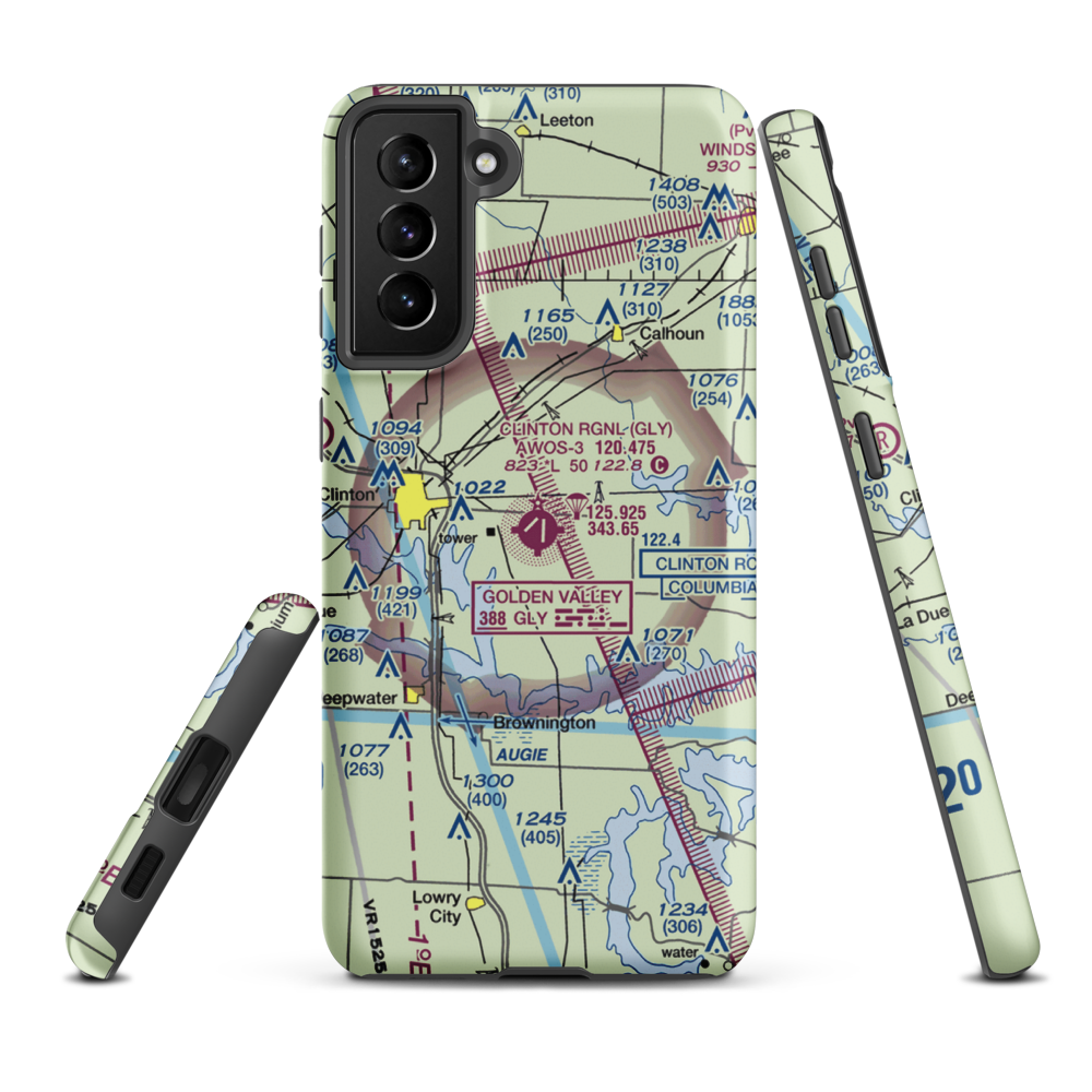 Clinton Memorial Airport (GLY) VFR Sectional Samsung Phone Case Samsung Galaxy S21 Plus model shown