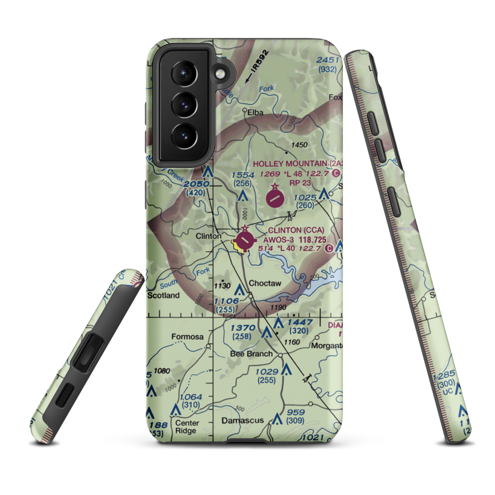Clinton Municipal Airport (CCA) VFR Sectional Samsung Phone Case Samsung Galaxy S21 FE model shown