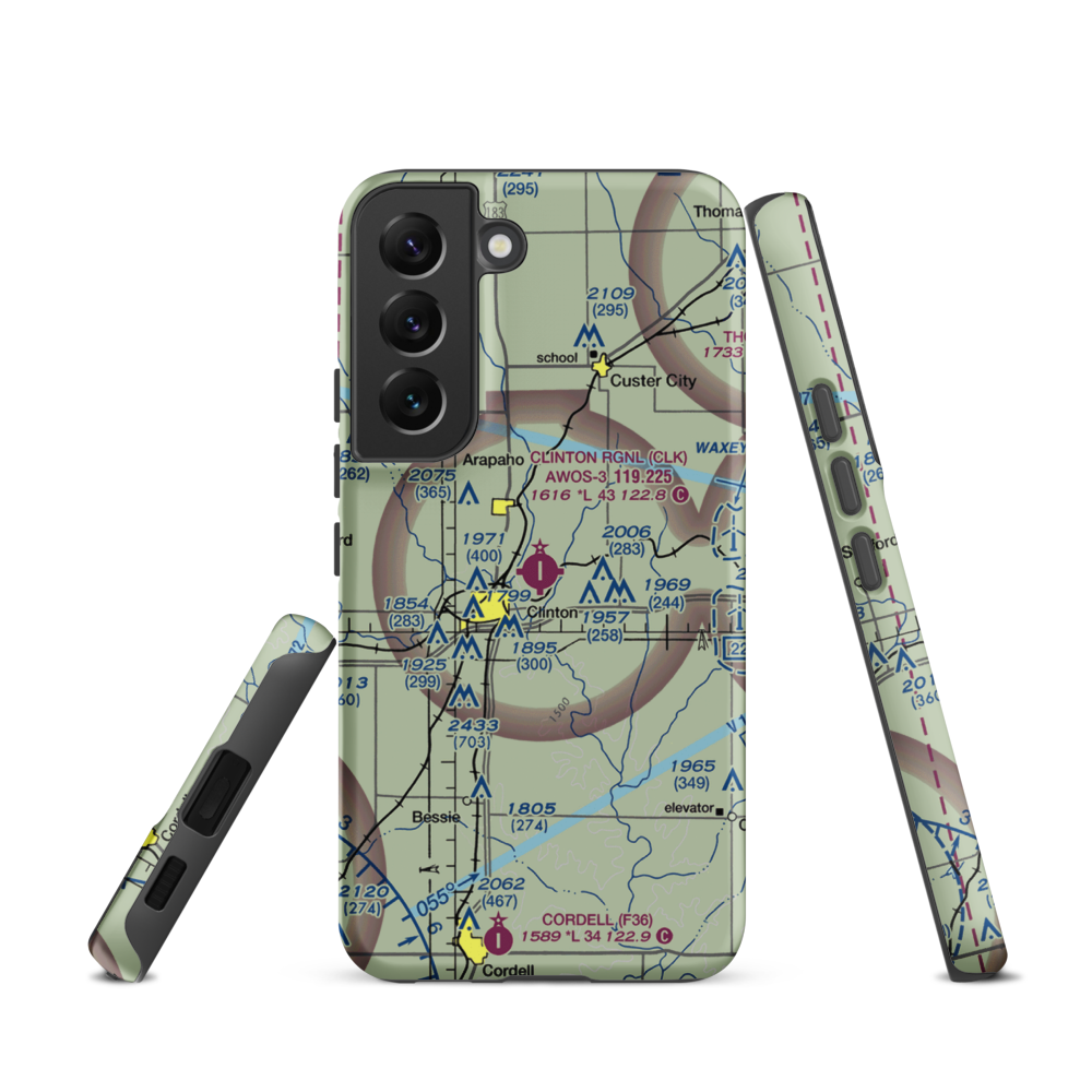 Clinton Regional Airport (CLK) VFR Sectional Samsung Phone Case Samsung Galaxy S22 model shown