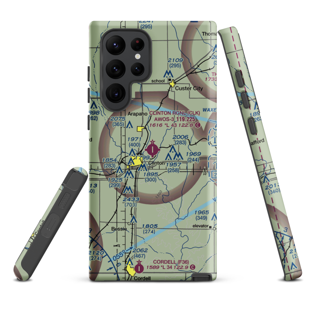 Clinton Regional Airport (CLK) VFR Sectional Samsung Phone Case Samsung Galaxy S22 Ultra model shown