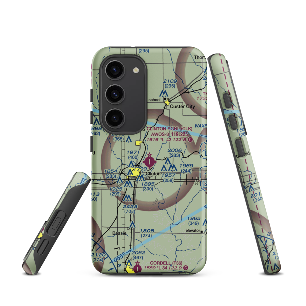 Clinton Regional Airport (CLK) VFR Sectional Samsung Phone Case Samsung Galaxy S23 model shown