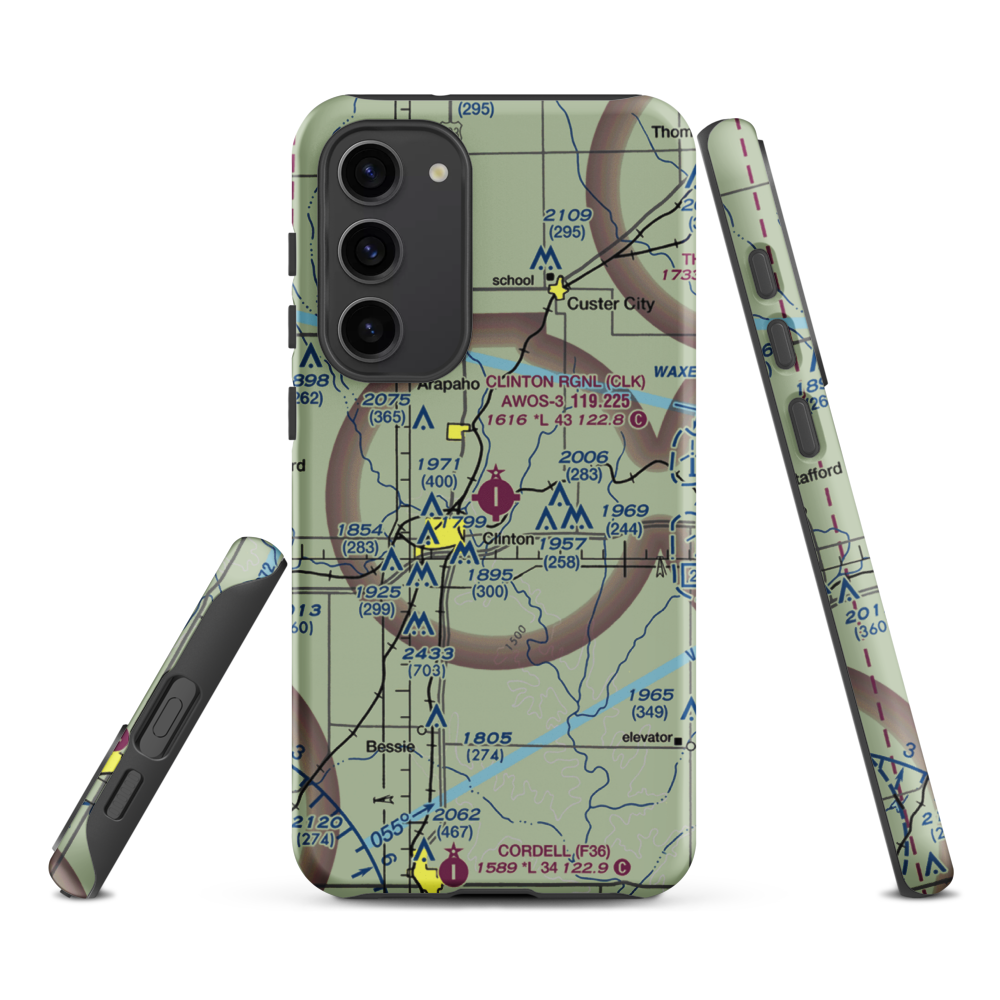 Clinton Regional Airport (CLK) VFR Sectional Samsung Phone Case Samsung Galaxy S23 Plus model shown
