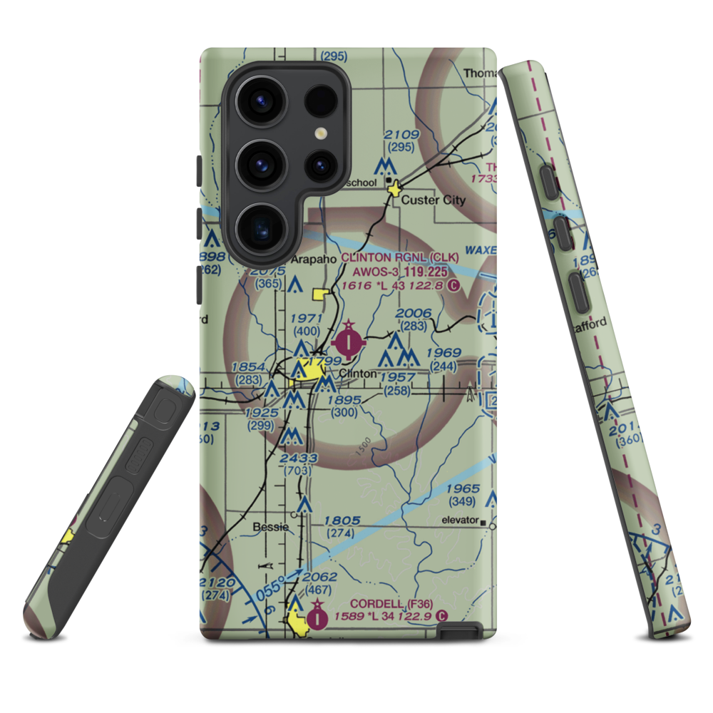 Clinton Regional Airport (CLK) VFR Sectional Samsung Phone Case Samsung Galaxy S23 Ultra model shown