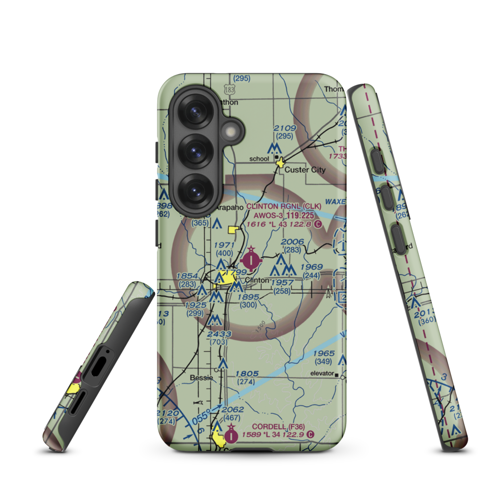 Clinton Regional Airport (CLK) VFR Sectional Samsung Phone Case Samsung Galaxy S25 model shown
