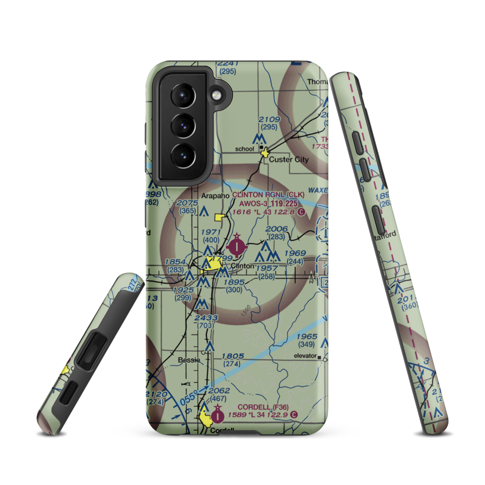 Clinton Regional Airport (CLK) VFR Sectional Samsung Phone Case Samsung Galaxy S21 model shown