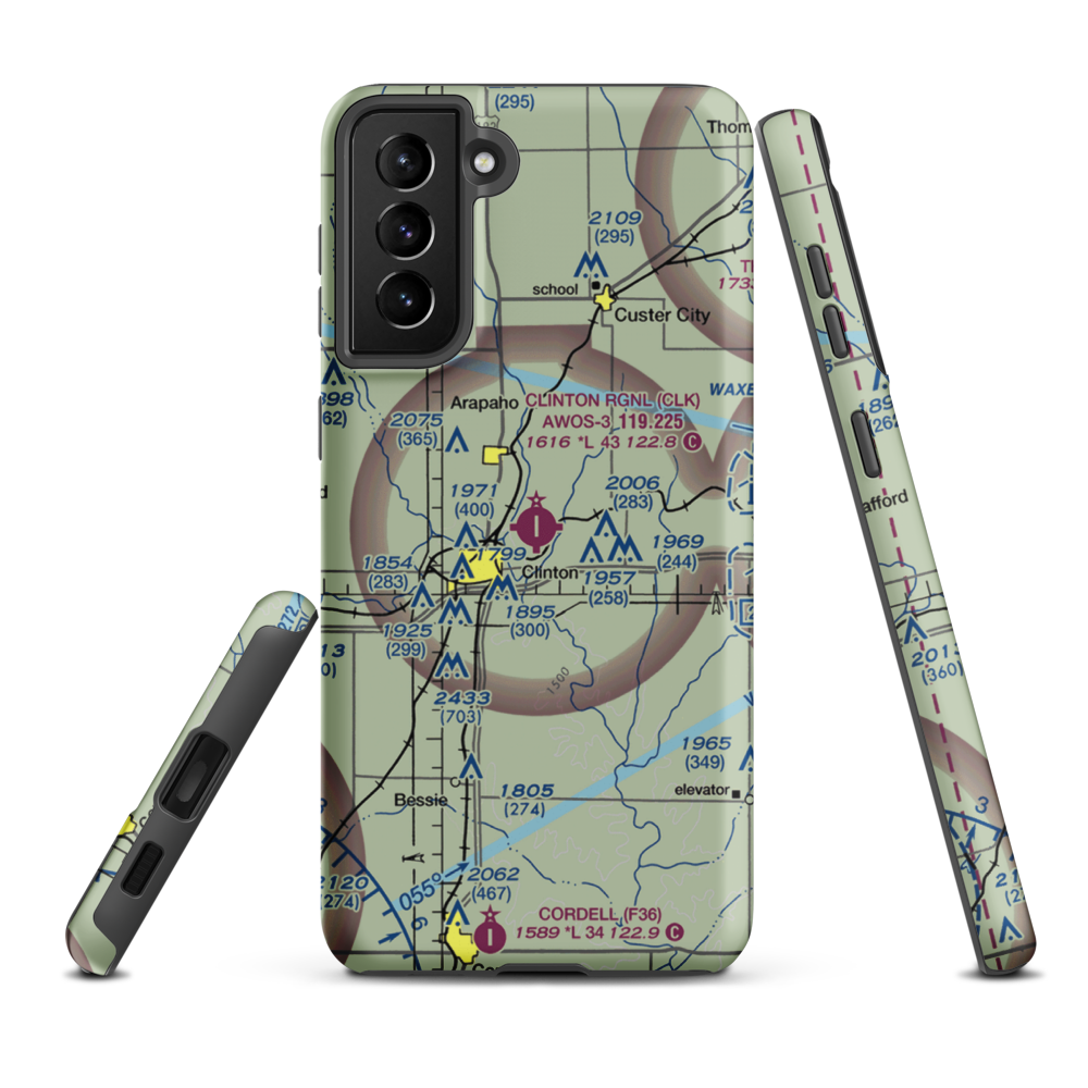 Clinton Regional Airport (CLK) VFR Sectional Samsung Phone Case Samsung Galaxy S21 FE model shown