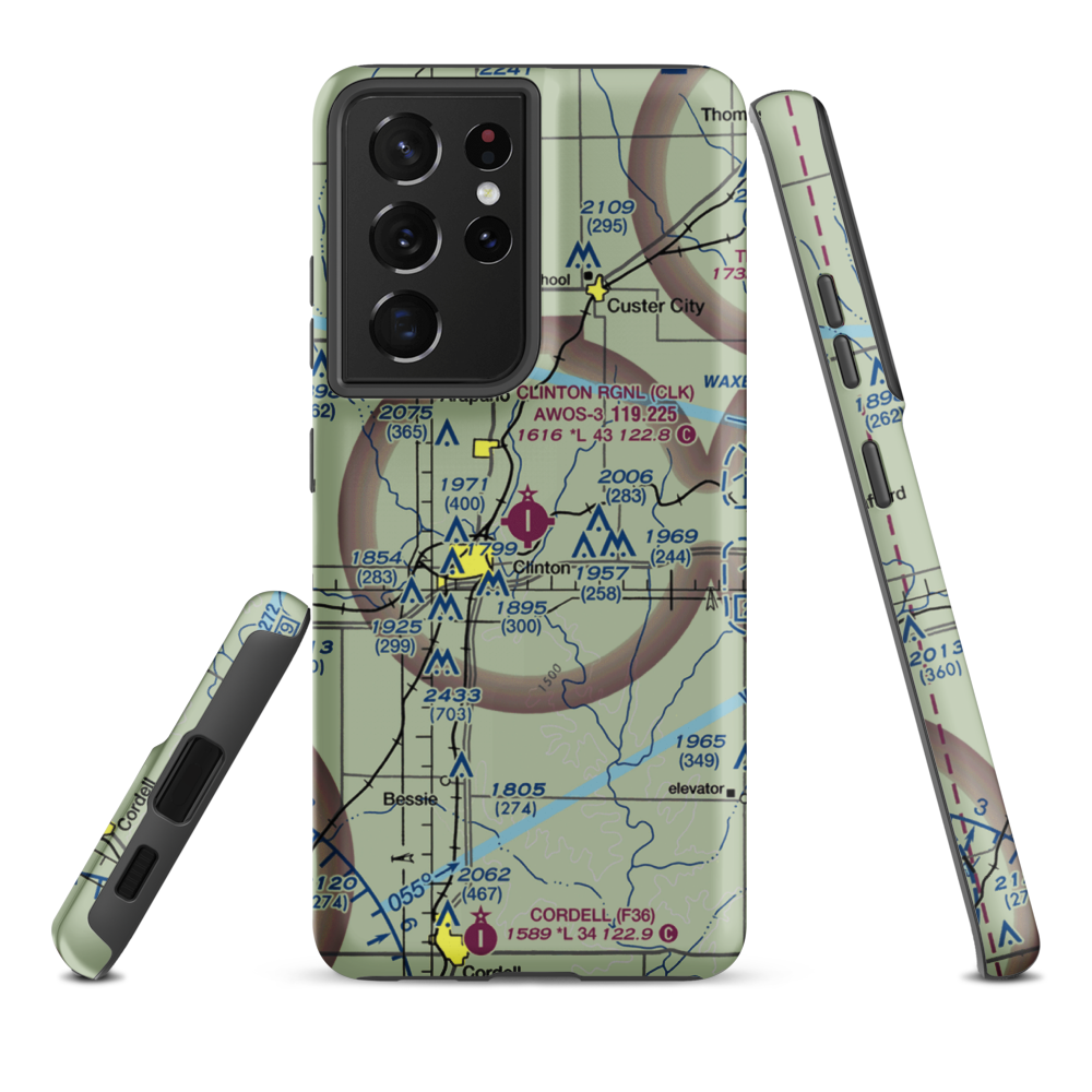 Clinton Regional Airport (CLK) VFR Sectional Samsung Phone Case Samsung Galaxy S21 Ultra model shown