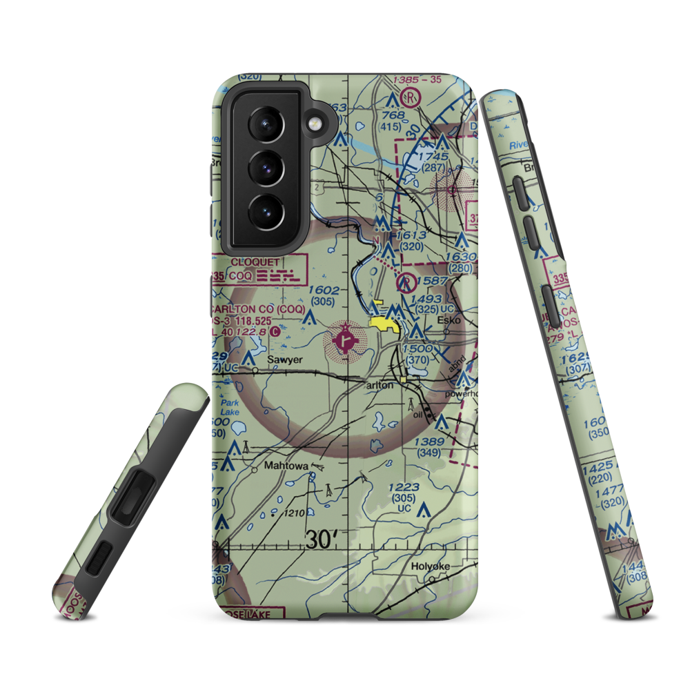 Cloquet Carlton County Airport (COQ) VFR Sectional Samsung Phone Case Samsung Galaxy S21 FE model shown