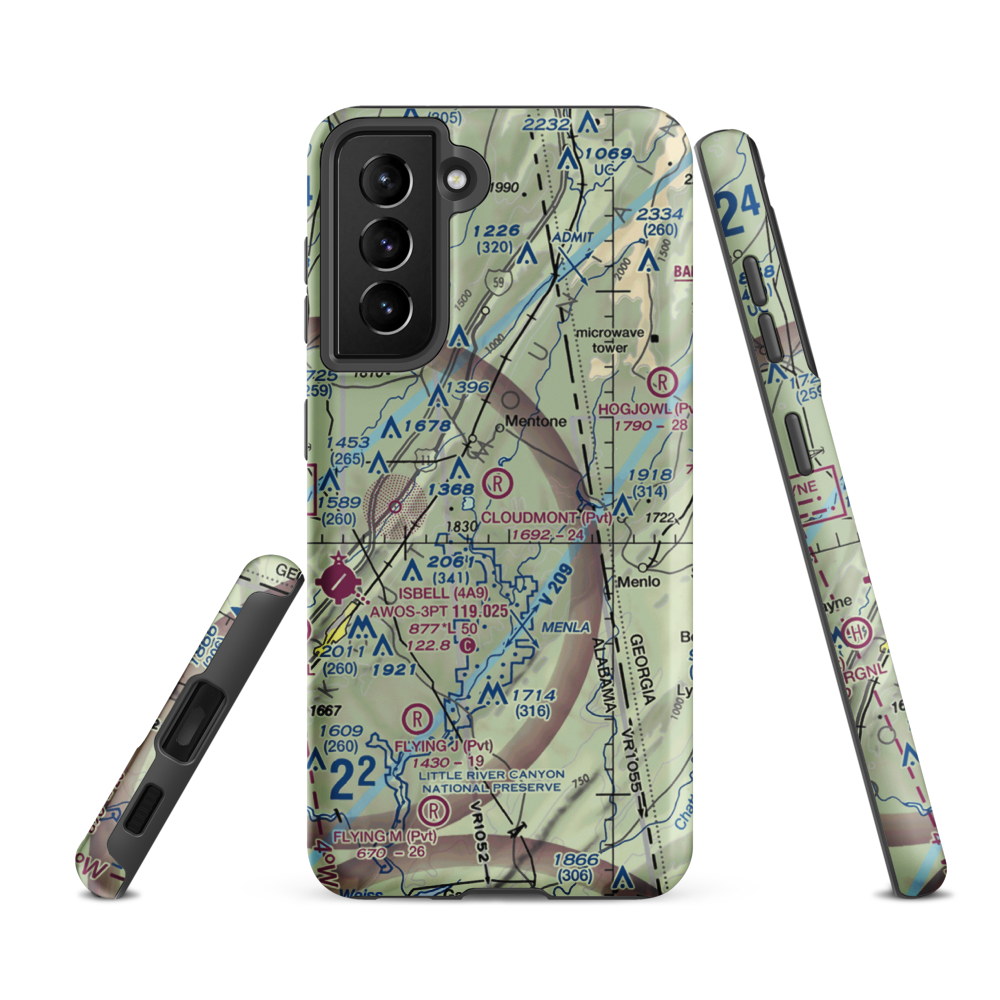Cloudmont Airpark (AL09) VFR Sectional Samsung Phone Case Samsung Galaxy S21 FE model shown