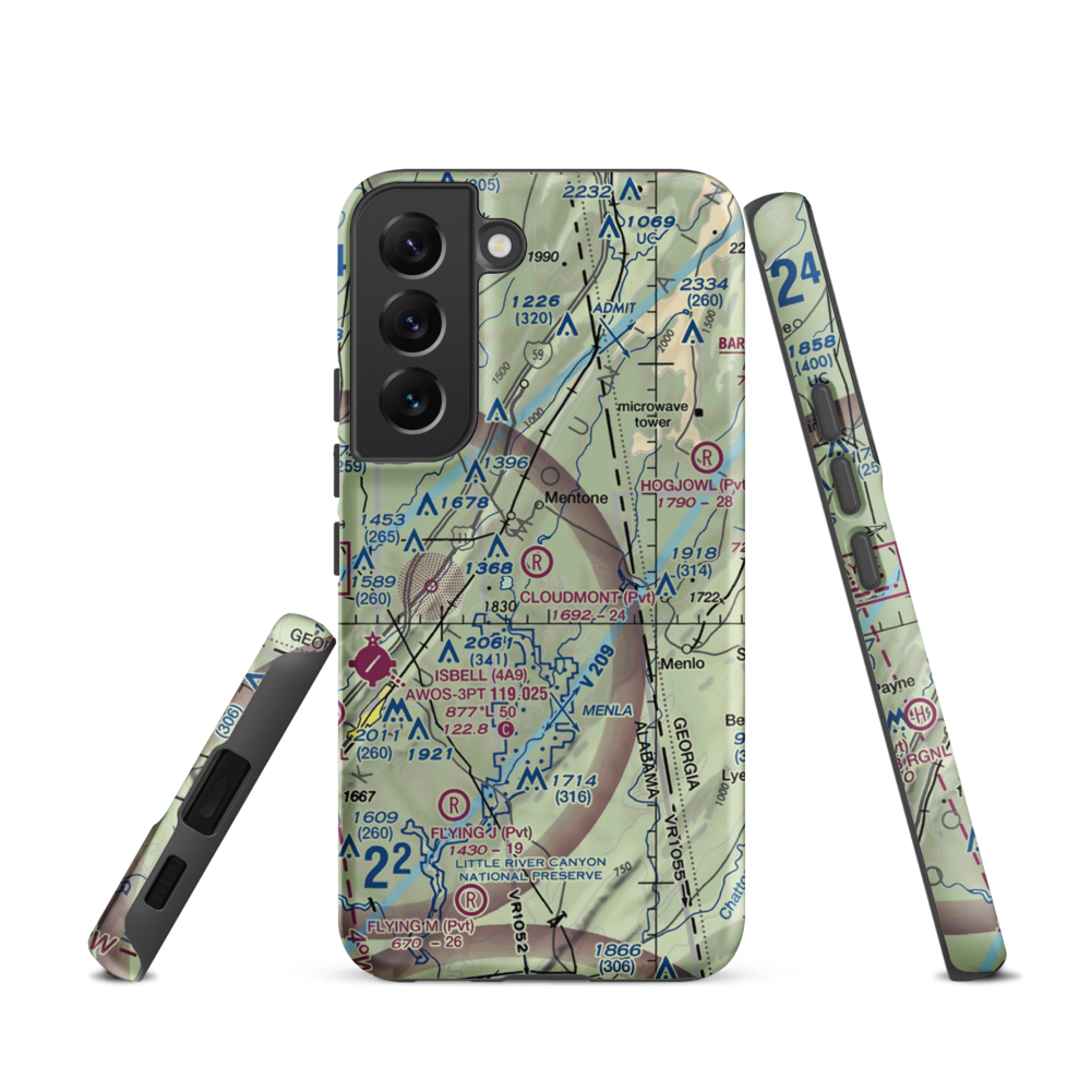Cloudmont Airpark (AL09) VFR Sectional Samsung Phone Case Samsung Galaxy S22 model shown