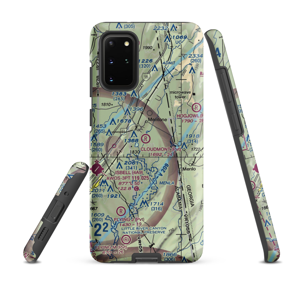 Cloudmont Airpark (AL09) VFR Sectional Samsung Phone Case Samsung Galaxy S20 Plus model shown