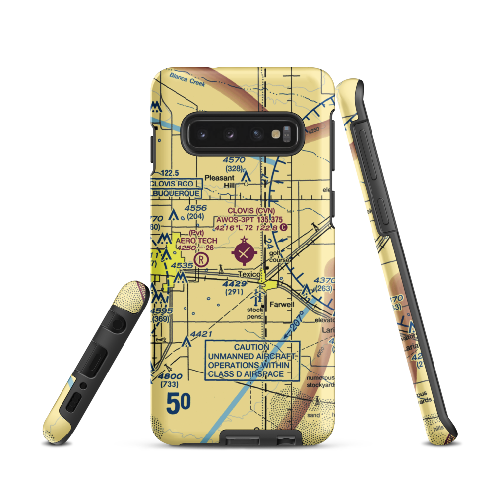 Clovis Municipal Airport (CVN) VFR Sectional Samsung Phone Case Samsung Galaxy S10 model shown
