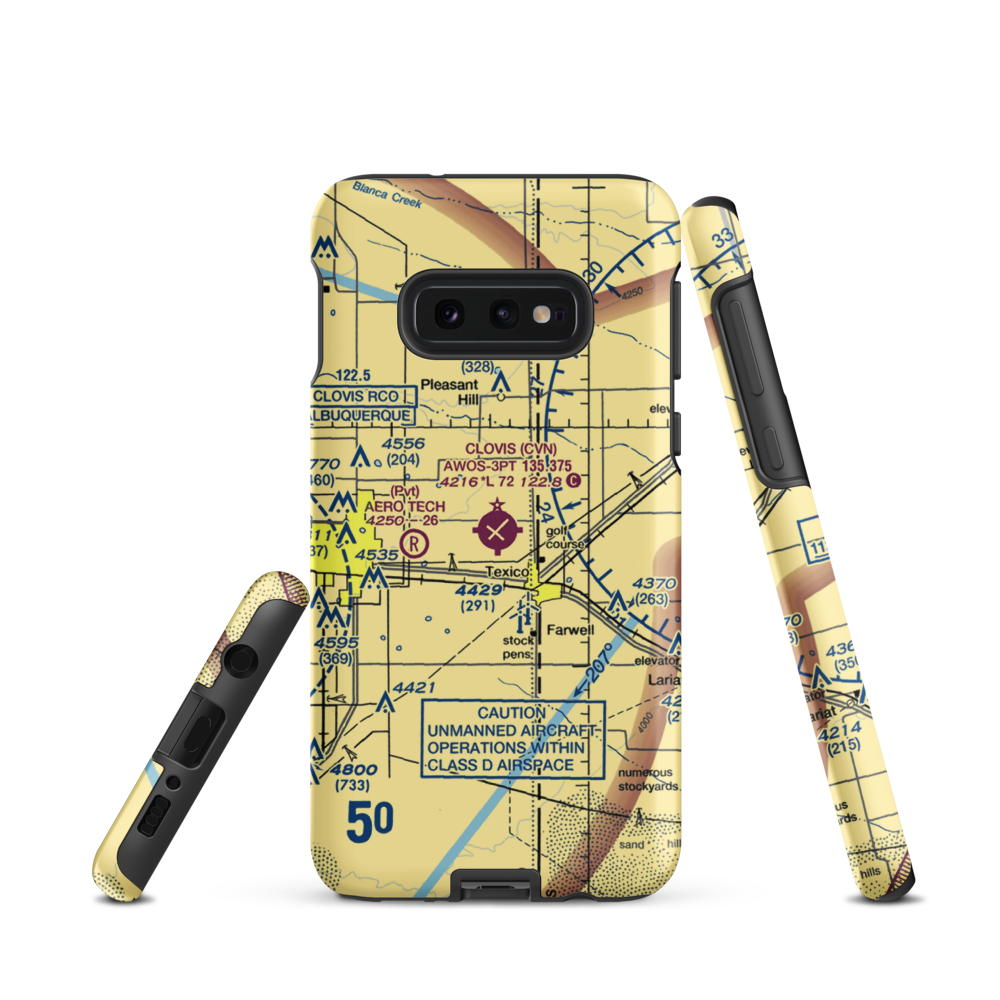 Clovis Municipal Airport (CVN) VFR Sectional Samsung Phone Case Samsung Galaxy S10e model shown