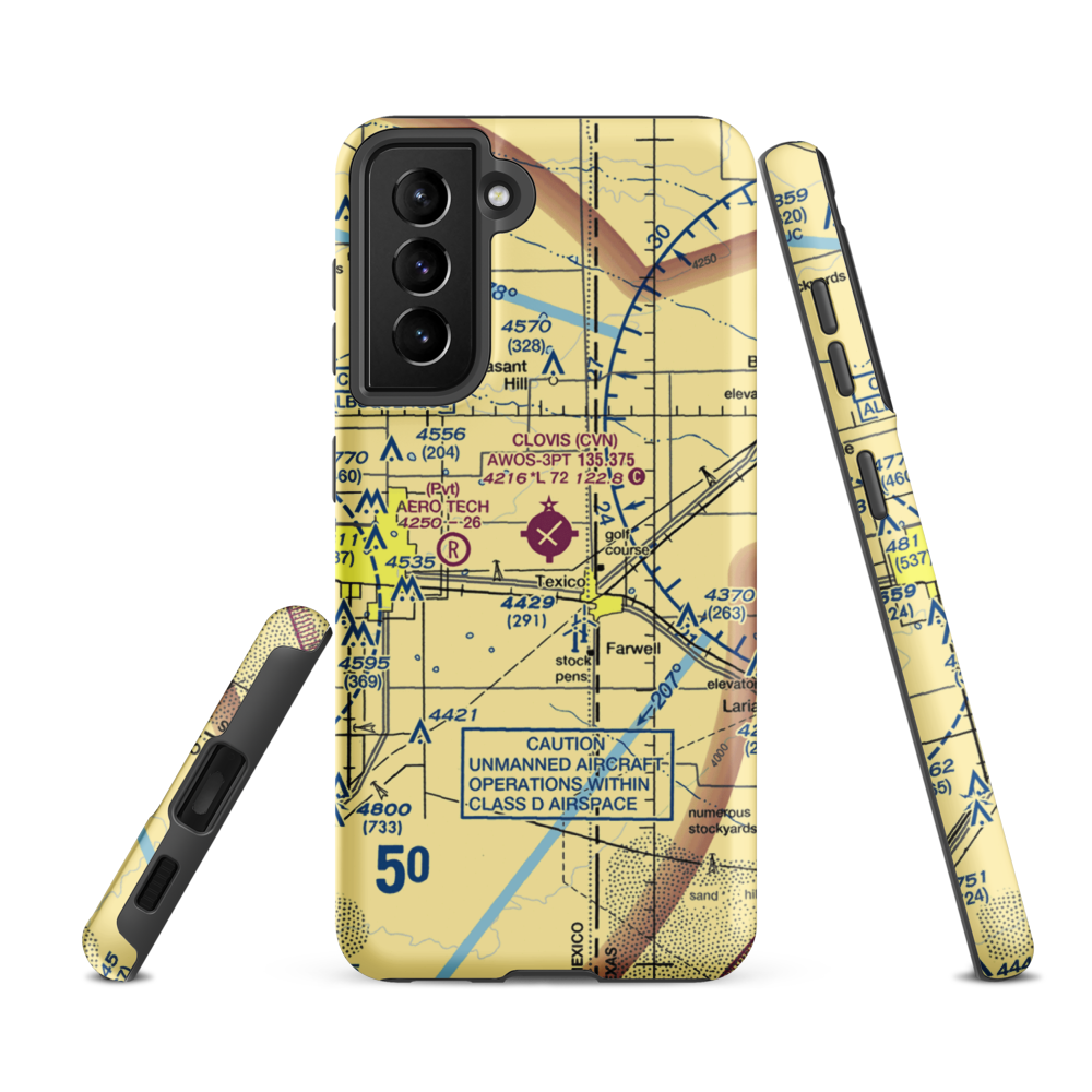 Clovis Municipal Airport (CVN) VFR Sectional Samsung Phone Case Samsung Galaxy S21 FE model shown